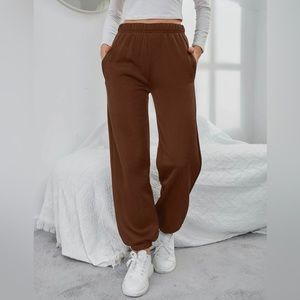 Solid Elastic Waist Slant Pocket Sweatpants